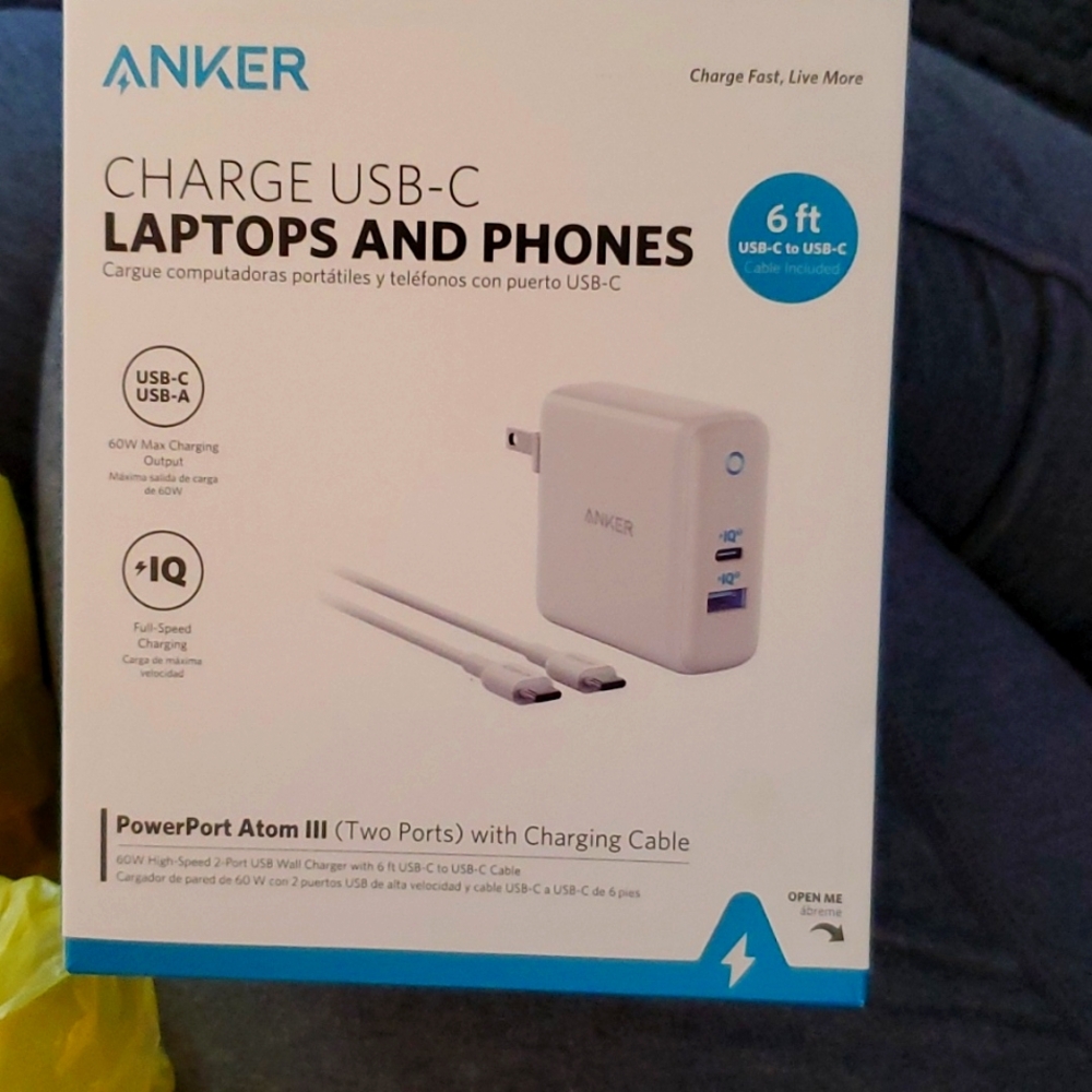 Anger Power Port Atom III USB-C charger for laptops and cell phones-6 foot cord